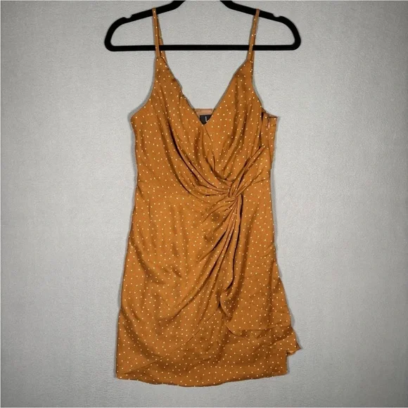 Lulus Missy Rust Orange Polka Dot Satin Knotted Front Mini Dress Womens S Boho - Picture 2 of 11